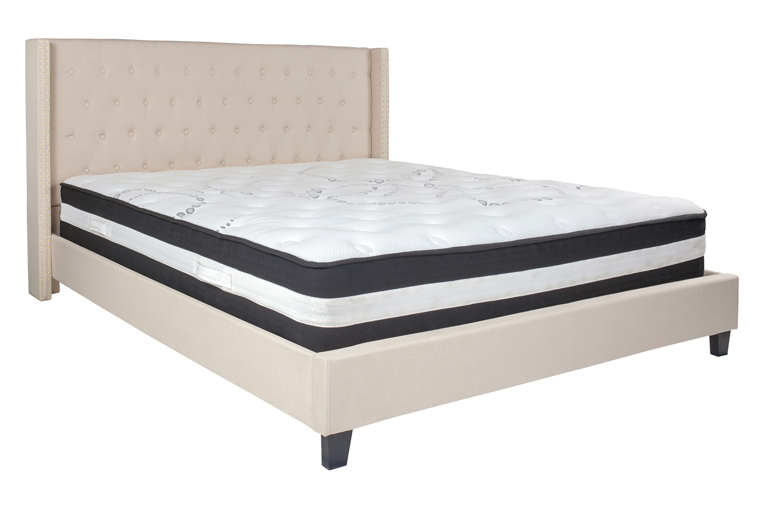 BLNK Riverdale Tufted Upholstered Platform Bed with Pocket Spring Mattress - Beige, King Size