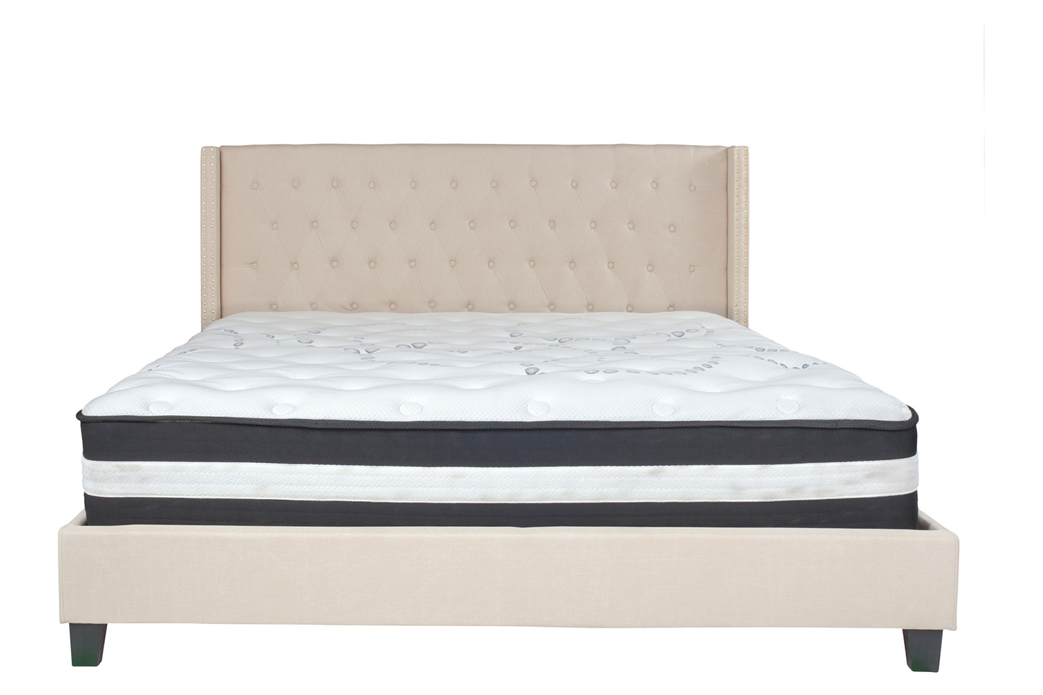 BLNK Riverdale Tufted Upholstered Platform Bed with Pocket Spring Mattress - Beige, King Size