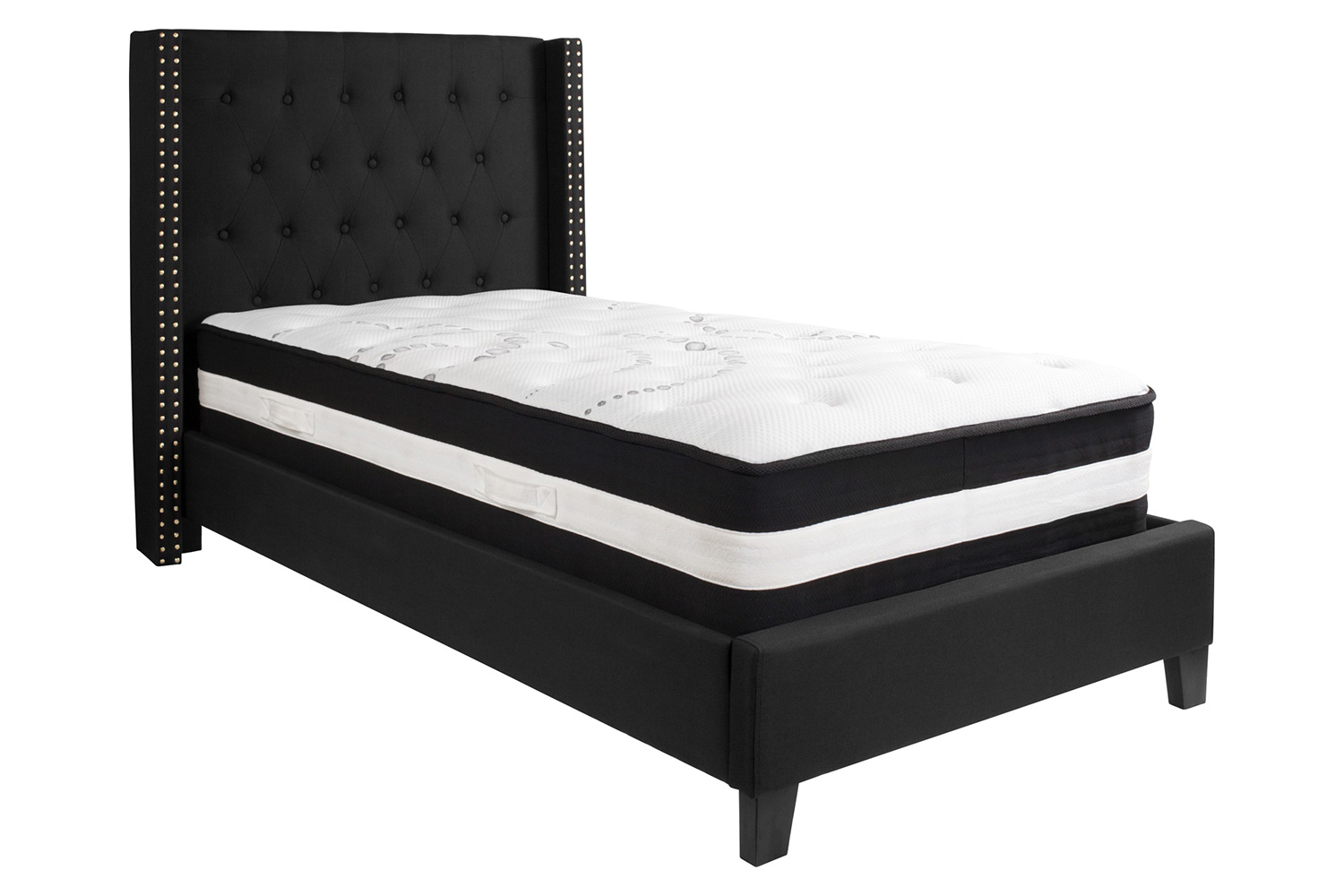 BLNK Riverdale Tufted Upholstered Platform Bed with Pocket Spring Mattress - Black, Twin Size