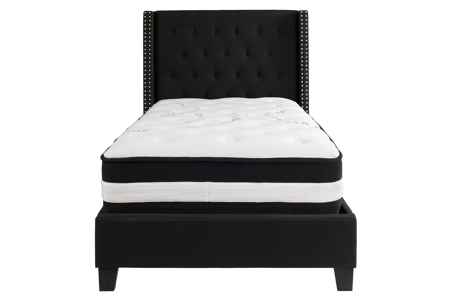 BLNK Riverdale Tufted Upholstered Platform Bed with Pocket Spring Mattress - Black, Twin Size