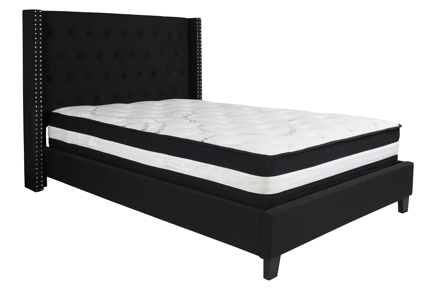 BLNK Riverdale Tufted Upholstered Platform Bed with Pocket Spring Mattress - Black, Full Size