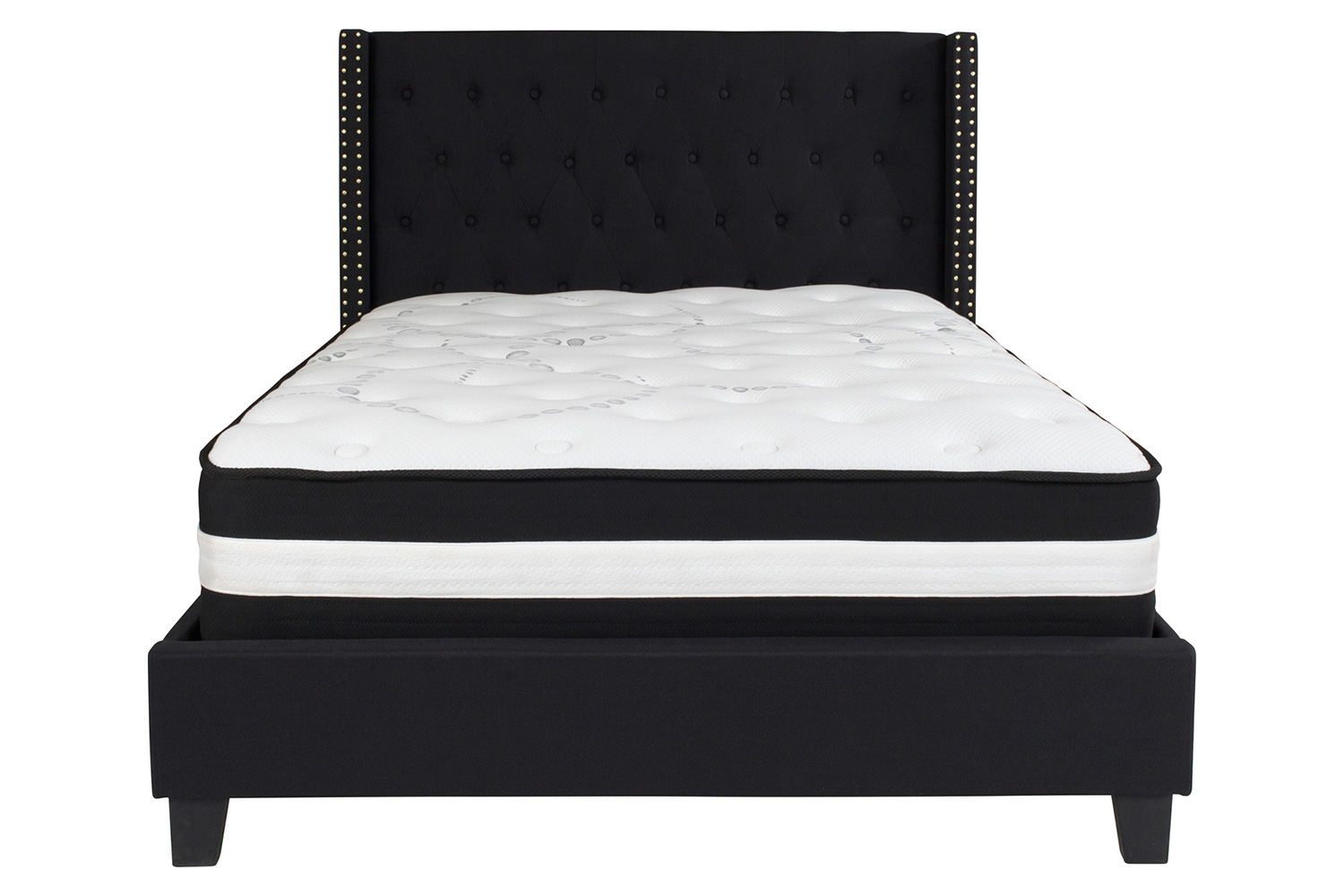 BLNK Riverdale Tufted Upholstered Platform Bed with Pocket Spring Mattress - Black, Full Size