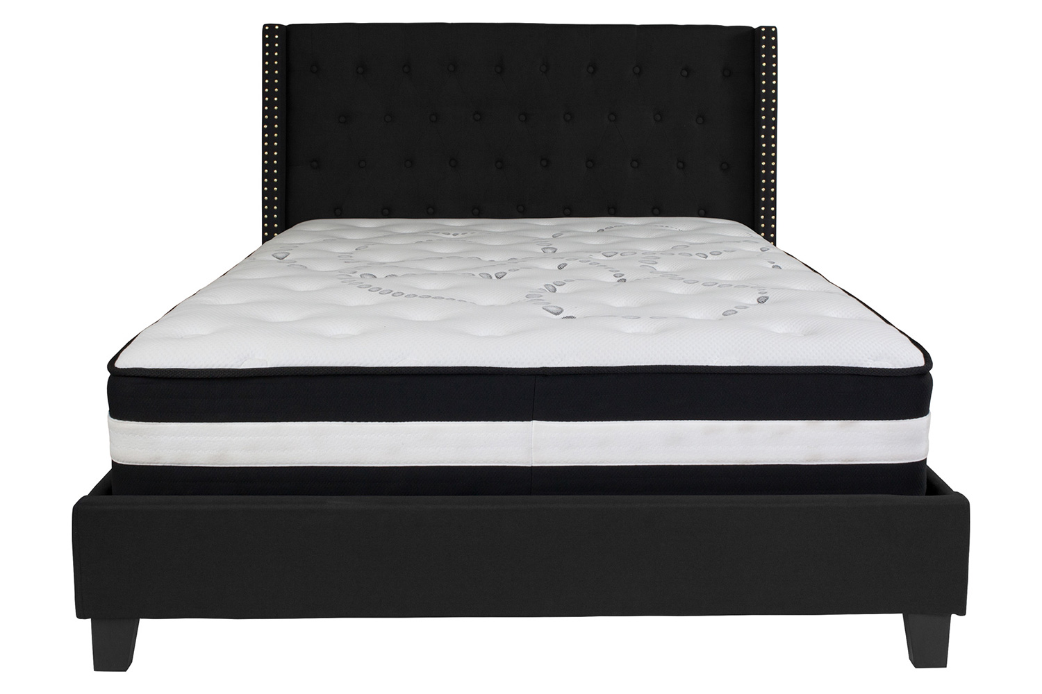 BLNK Riverdale Tufted Upholstered Platform Bed with Pocket Spring Mattress - Black, Queen Size