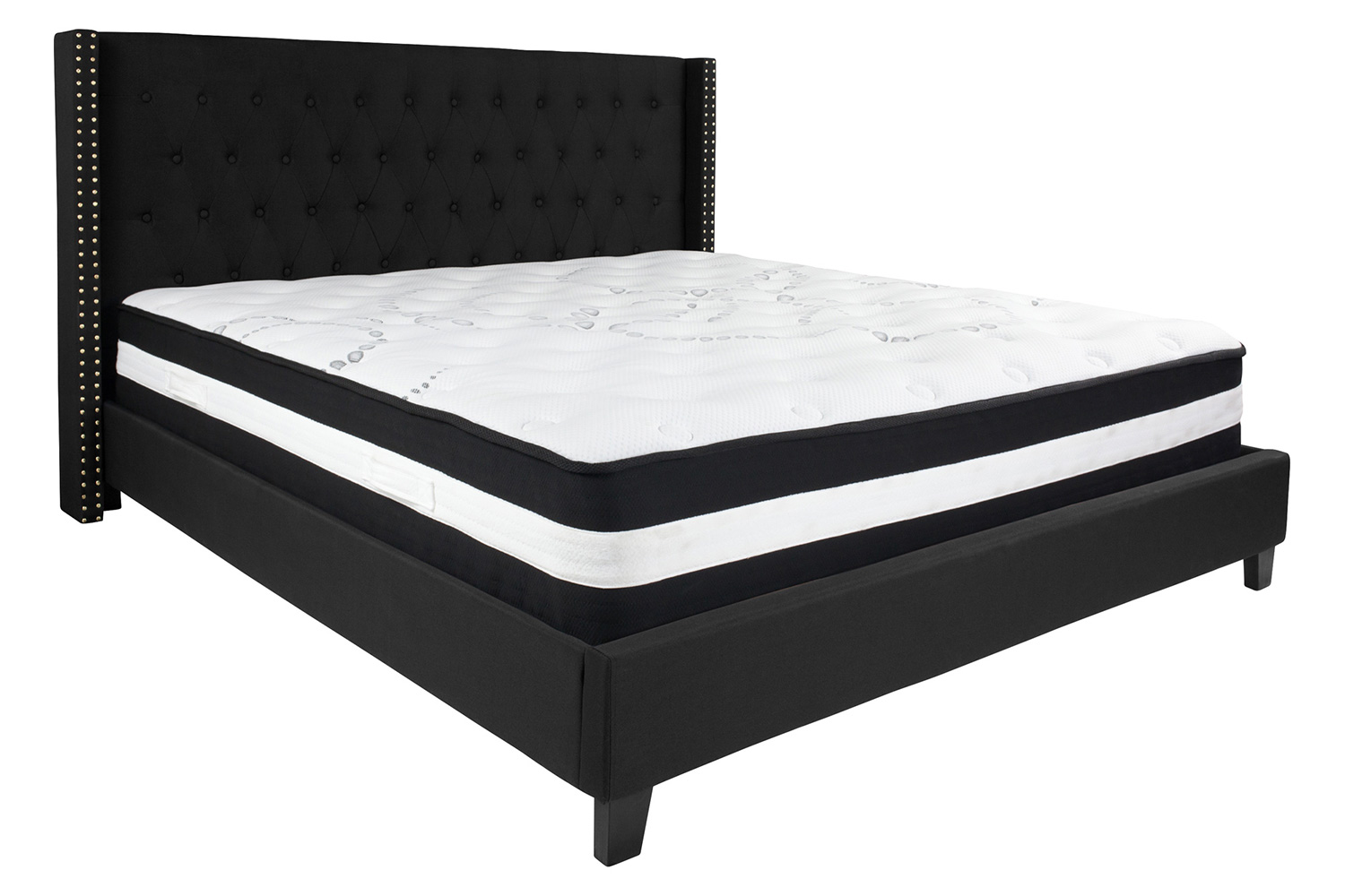 BLNK Riverdale Tufted Upholstered Platform Bed with Pocket Spring Mattress - Black, King Size