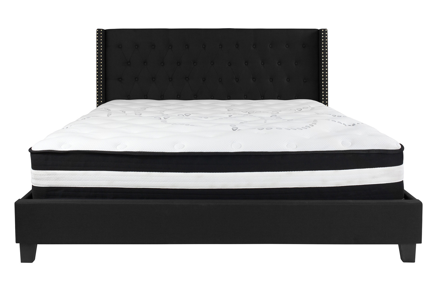 BLNK Riverdale Tufted Upholstered Platform Bed with Pocket Spring Mattress - Black, King Size