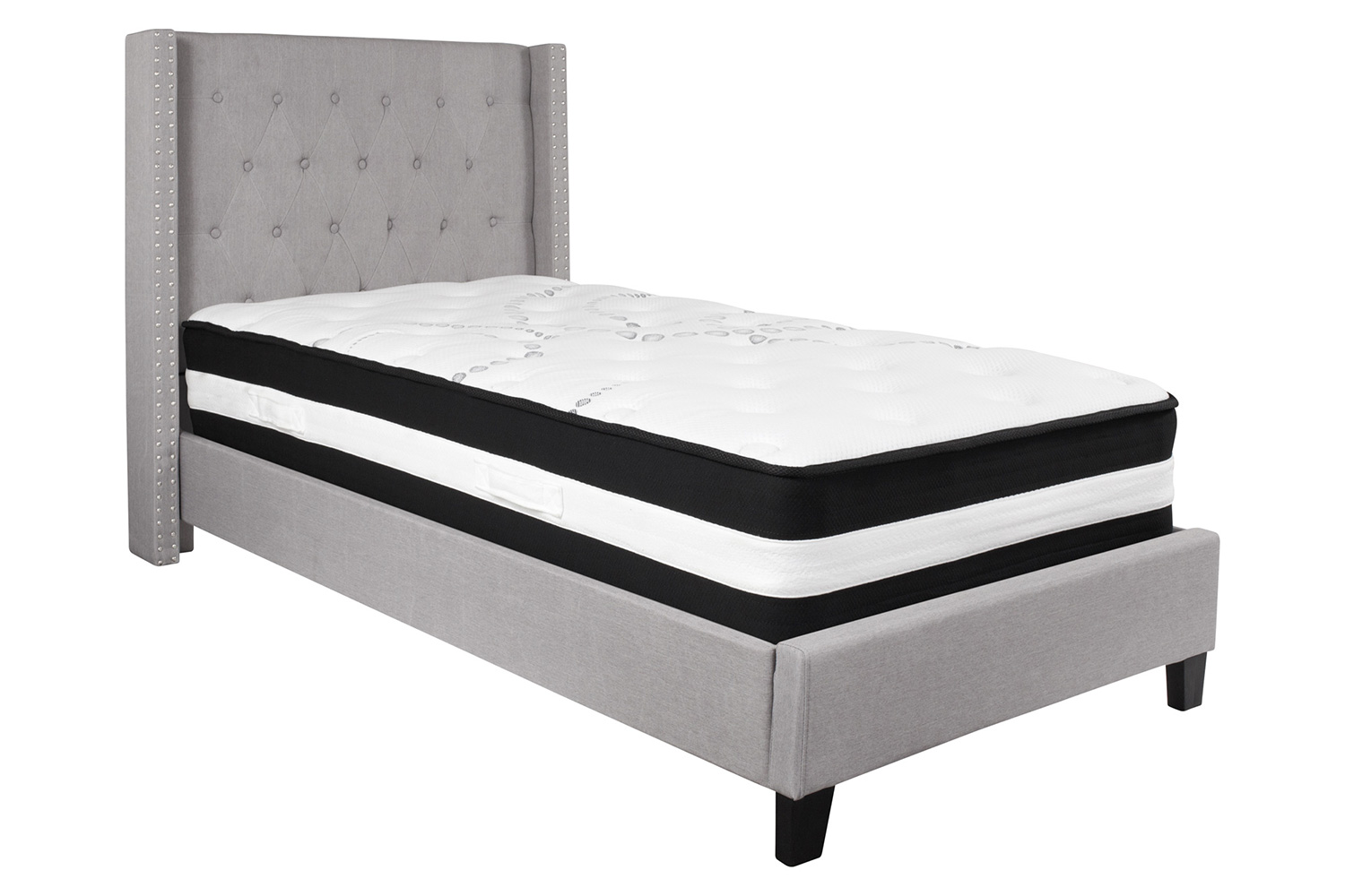 BLNK Riverdale Tufted Upholstered Platform Bed with Pocket Spring Mattress - Light Gray, Twin Size