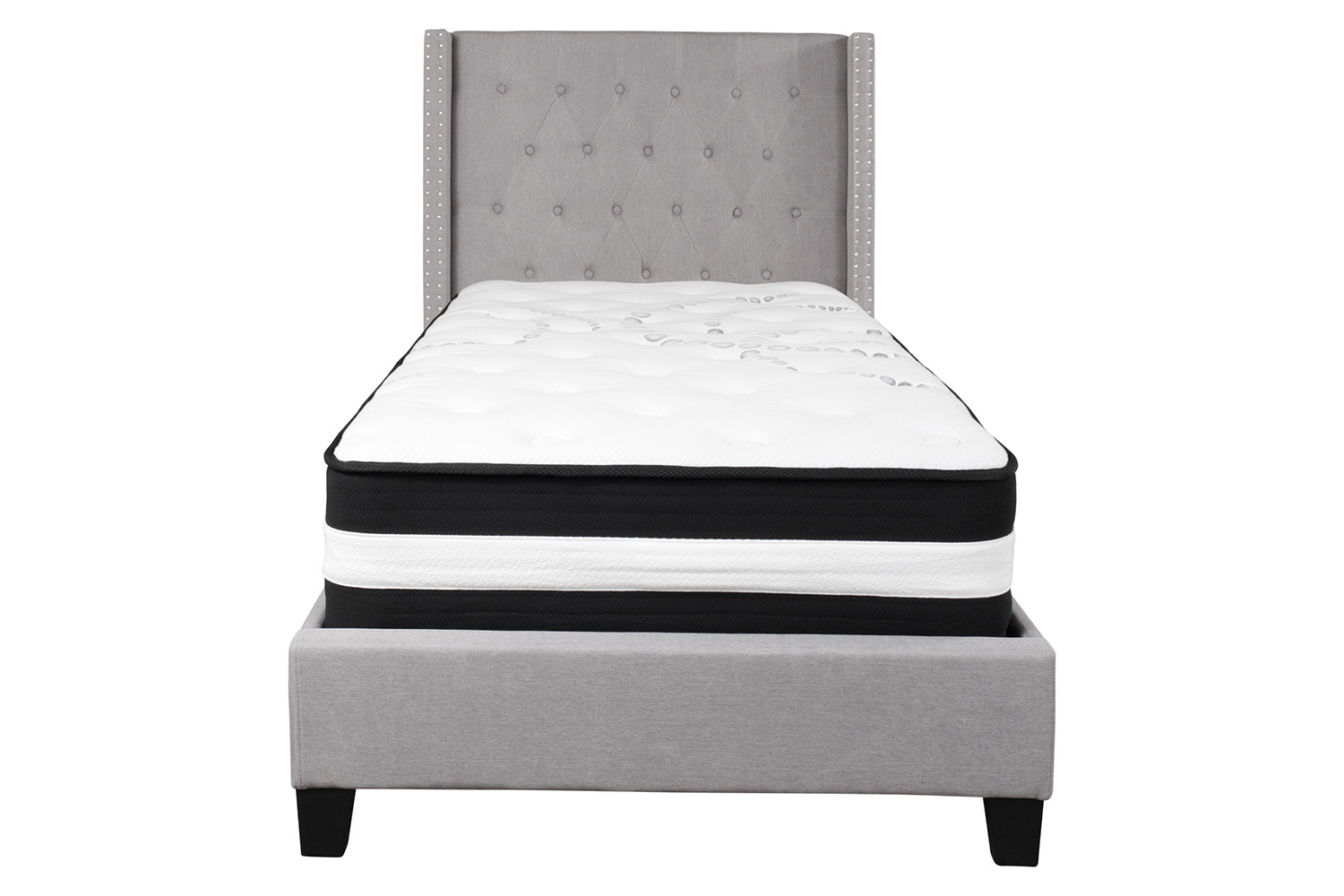 BLNK Riverdale Tufted Upholstered Platform Bed with Pocket Spring Mattress - Light Gray, Twin Size