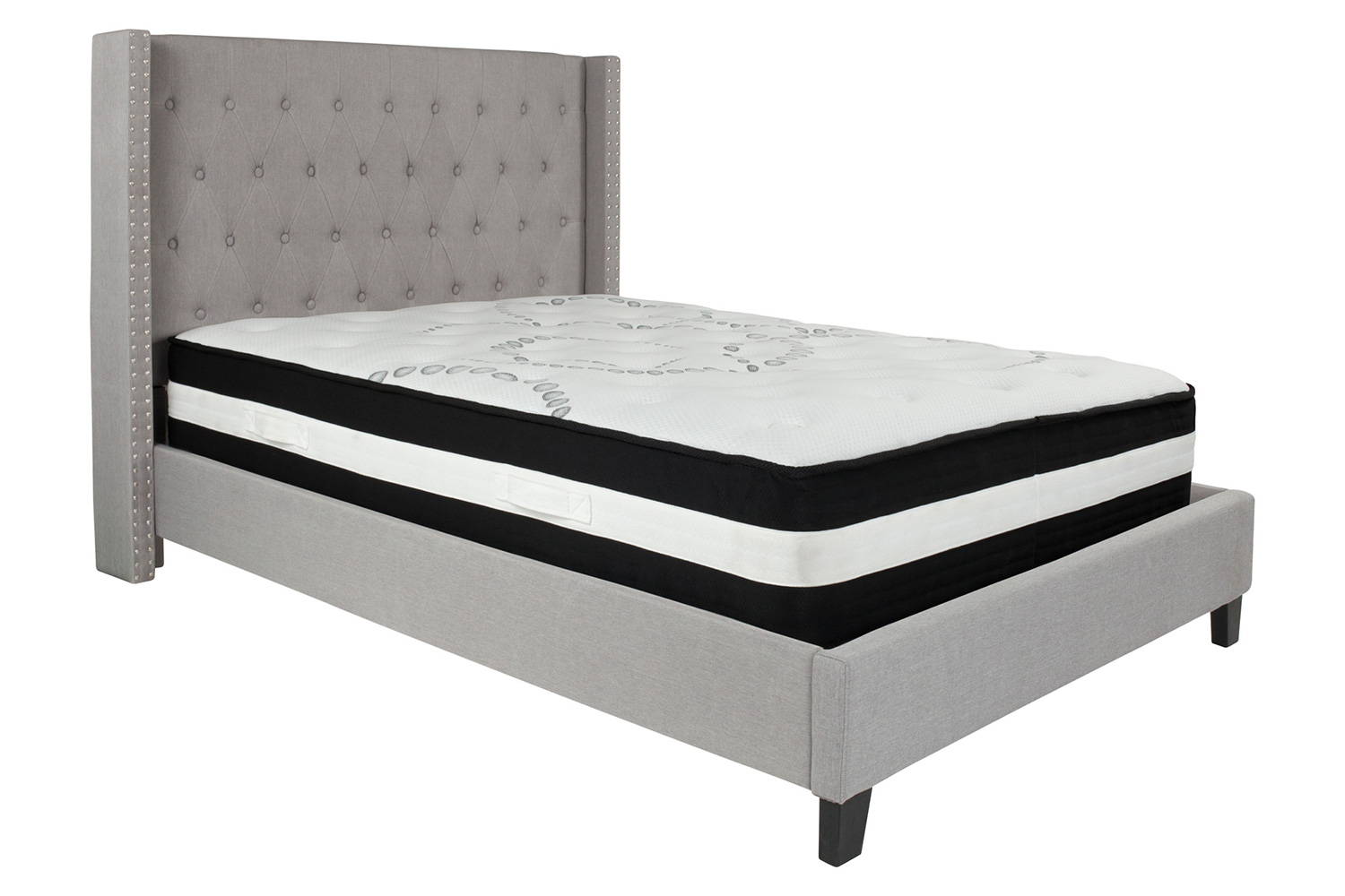 BLNK Riverdale Tufted Upholstered Platform Bed with Pocket Spring Mattress - Light Gray, Full Size