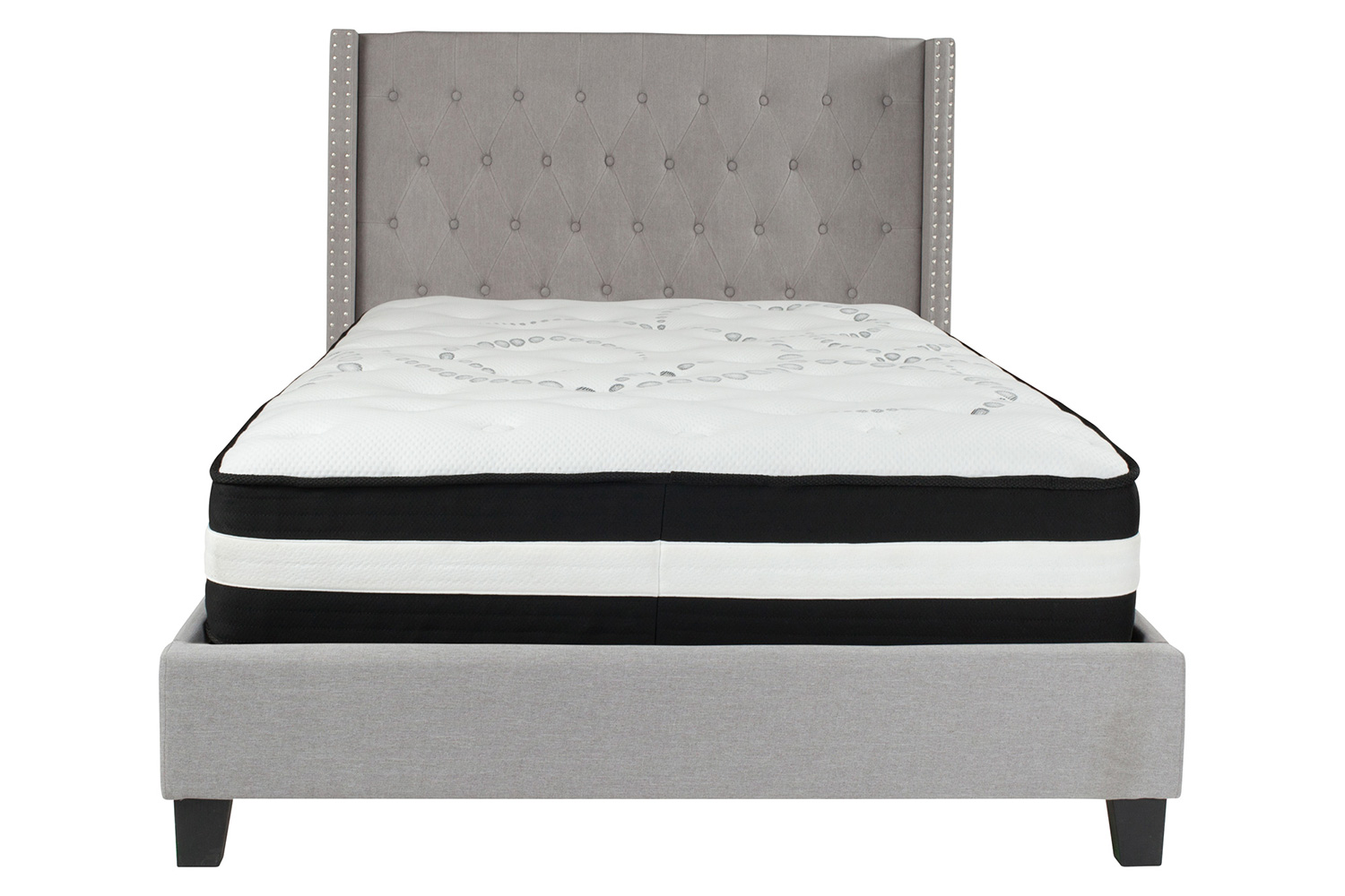 BLNK Riverdale Tufted Upholstered Platform Bed with Pocket Spring Mattress - Light Gray, Full Size