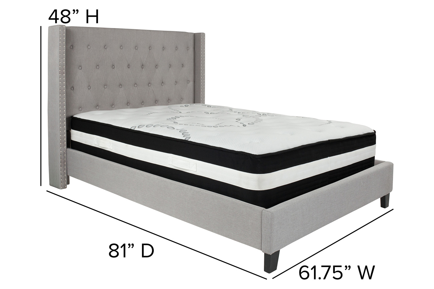 BLNK Riverdale Tufted Upholstered Platform Bed with Pocket Spring Mattress - Light Gray, Full Size