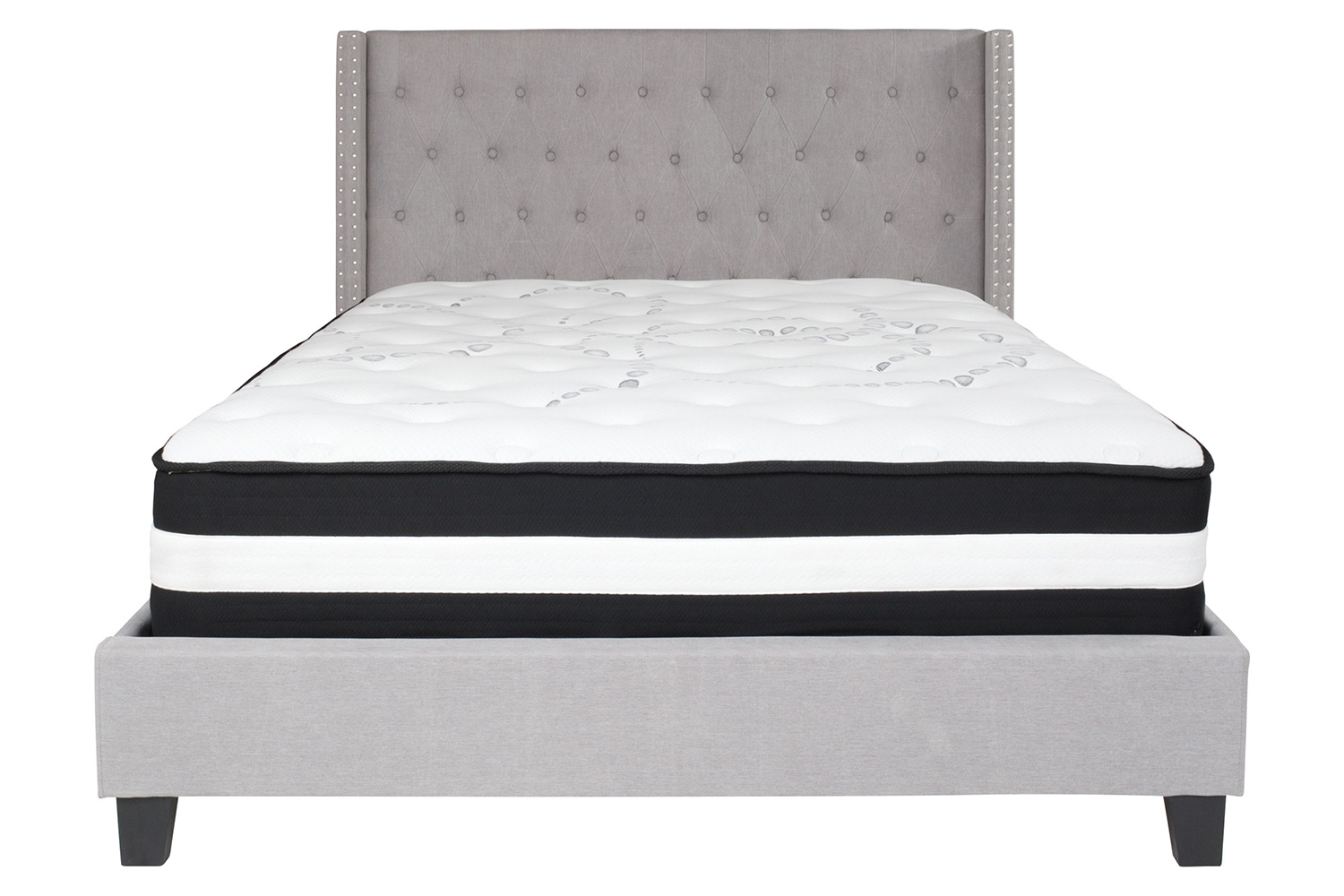 BLNK Riverdale Tufted Upholstered Platform Bed with Pocket Spring Mattress - Light Gray, Queen Size