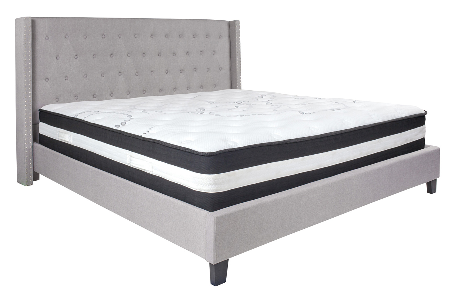 BLNK Riverdale Tufted Upholstered Platform Bed with Pocket Spring Mattress - Light Gray, King Size