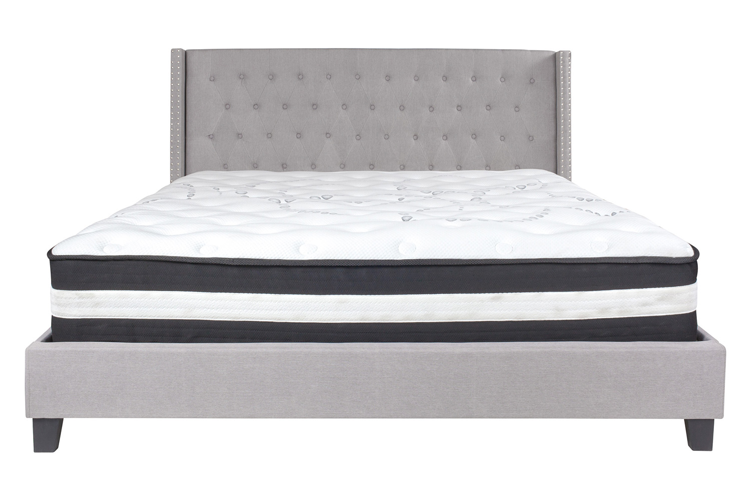 BLNK Riverdale Tufted Upholstered Platform Bed with Pocket Spring Mattress - Light Gray, King Size