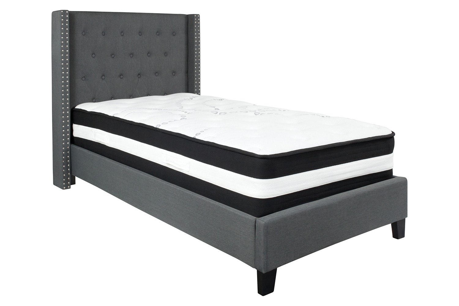 BLNK Riverdale Tufted Upholstered Platform Bed with Pocket Spring Mattress - Dark Gray, Twin Size