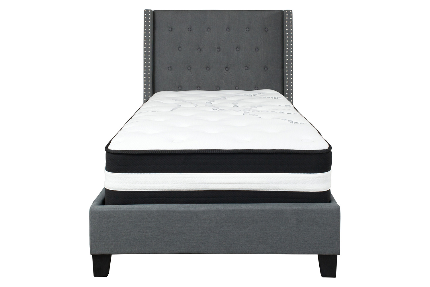 BLNK Riverdale Tufted Upholstered Platform Bed with Pocket Spring Mattress - Dark Gray, Twin Size