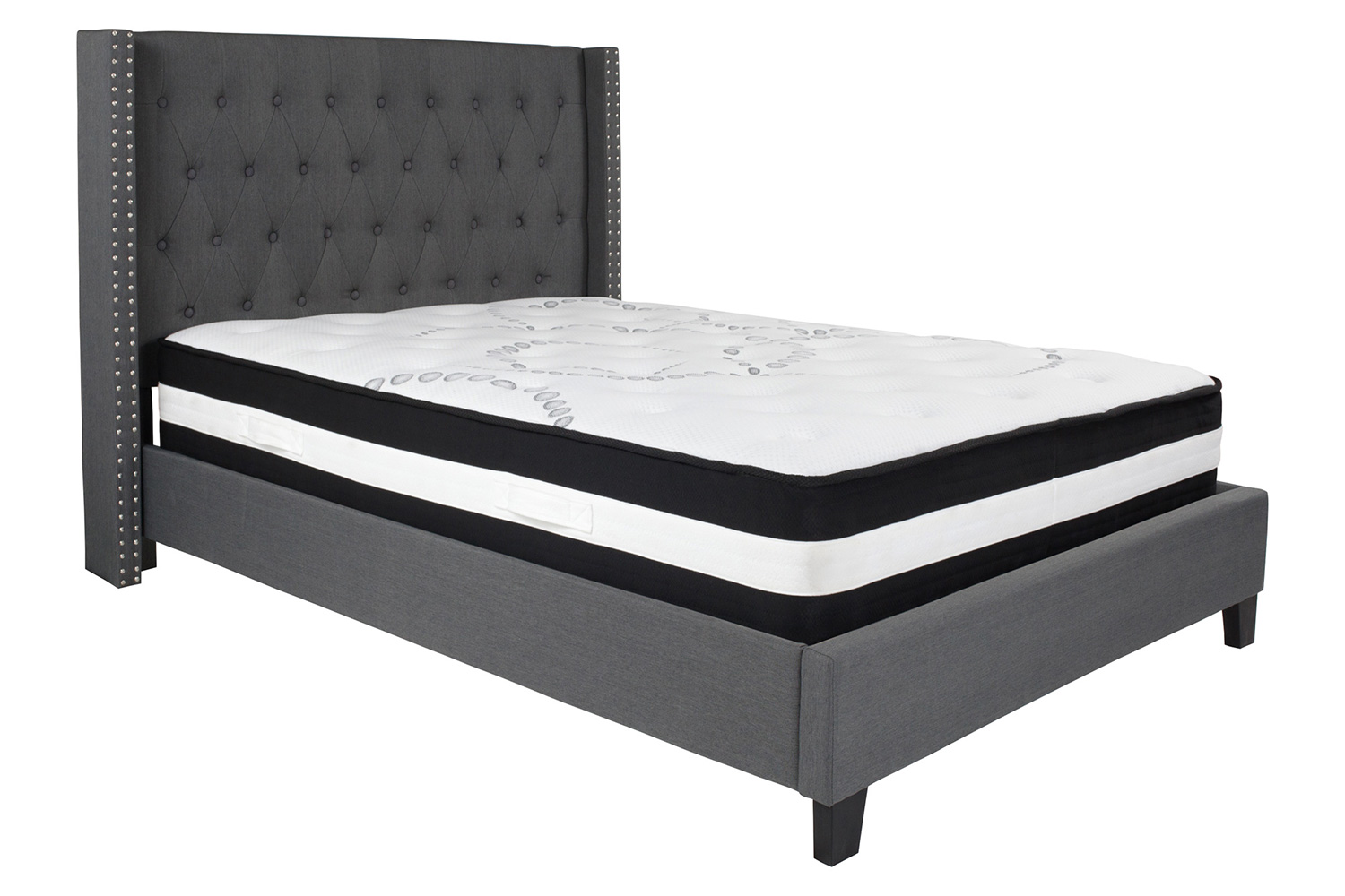 BLNK Riverdale Tufted Upholstered Platform Bed with Pocket Spring Mattress - Dark Gray, Full Size