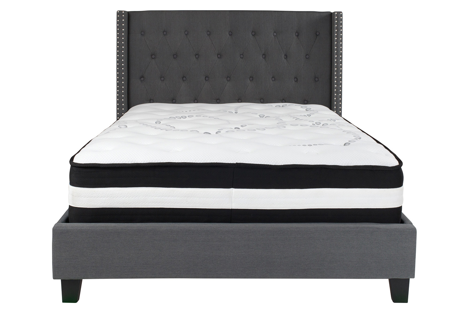 BLNK Riverdale Tufted Upholstered Platform Bed with Pocket Spring Mattress - Dark Gray, Full Size