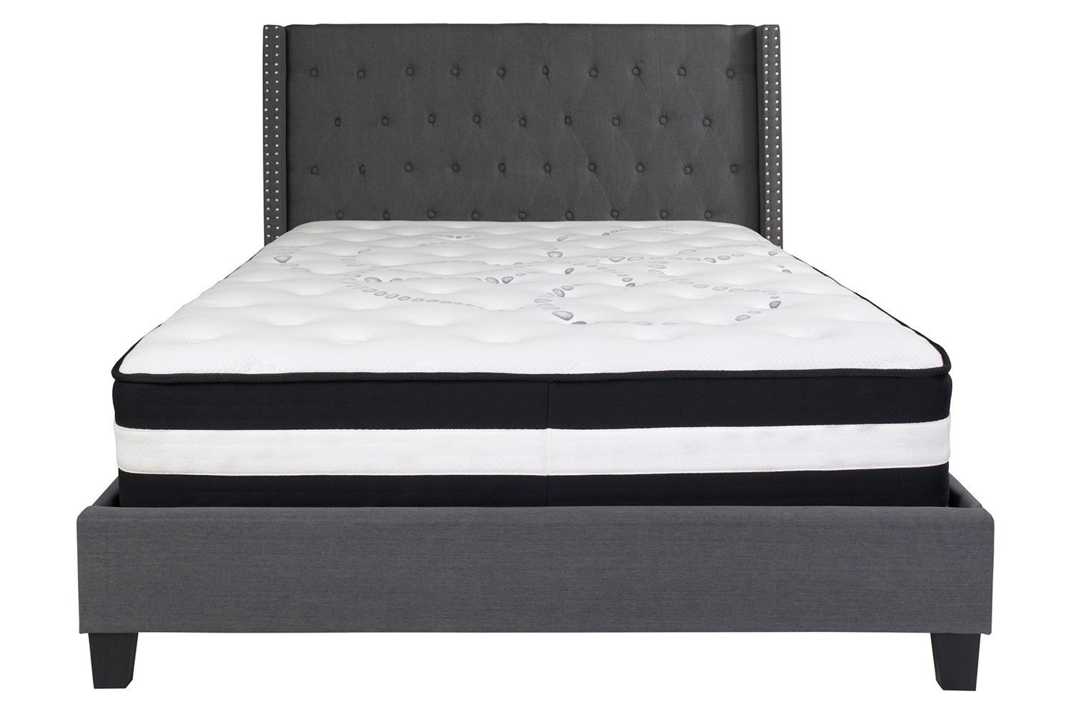 BLNK Riverdale Tufted Upholstered Platform Bed with Pocket Spring Mattress - Dark Gray, Queen Size