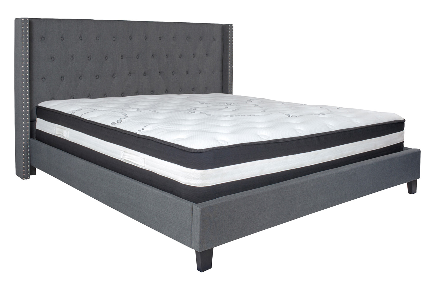 BLNK Riverdale Tufted Upholstered Platform Bed with Pocket Spring Mattress - Dark Gray, King Size