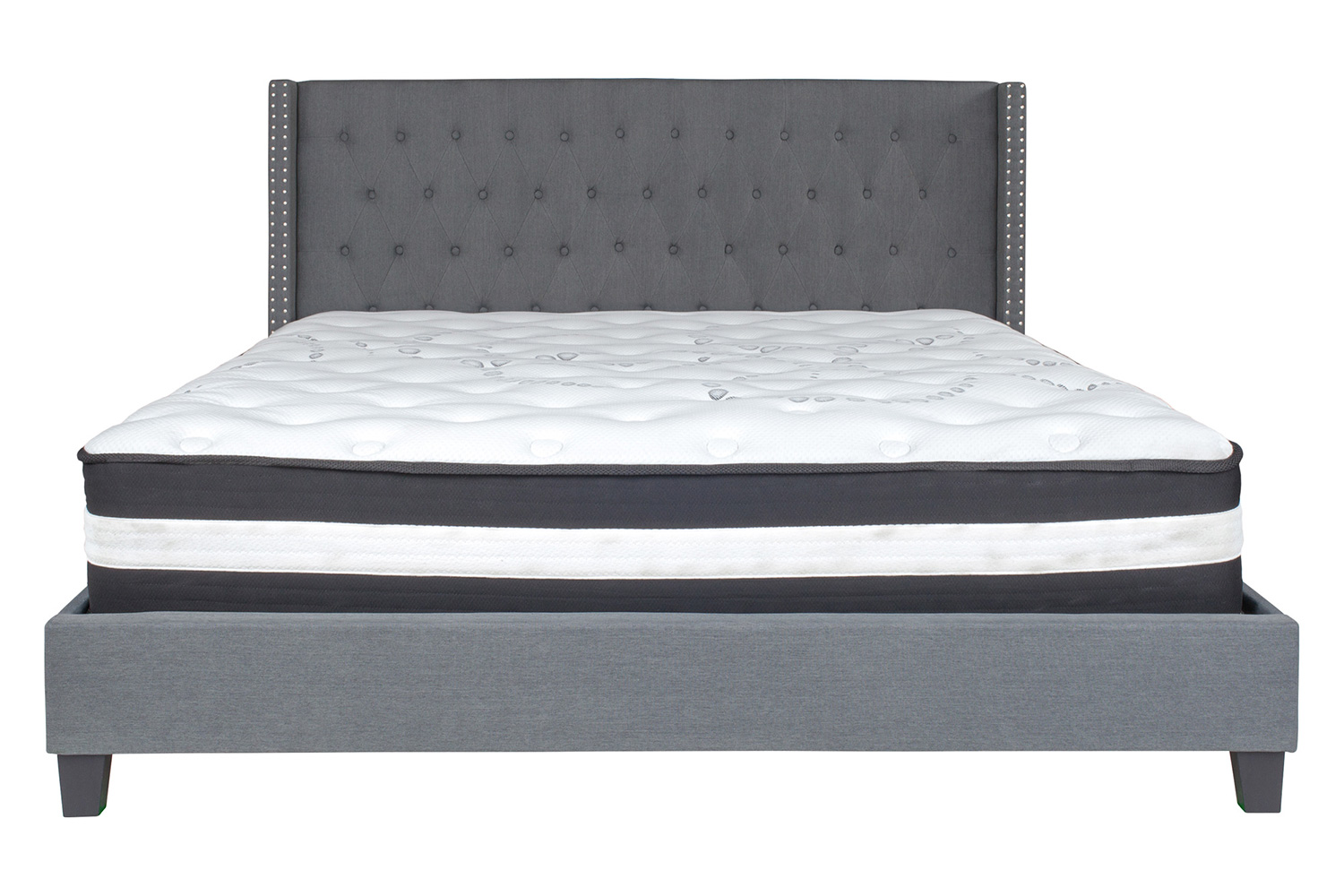 BLNK Riverdale Tufted Upholstered Platform Bed with Pocket Spring Mattress - Dark Gray, King Size