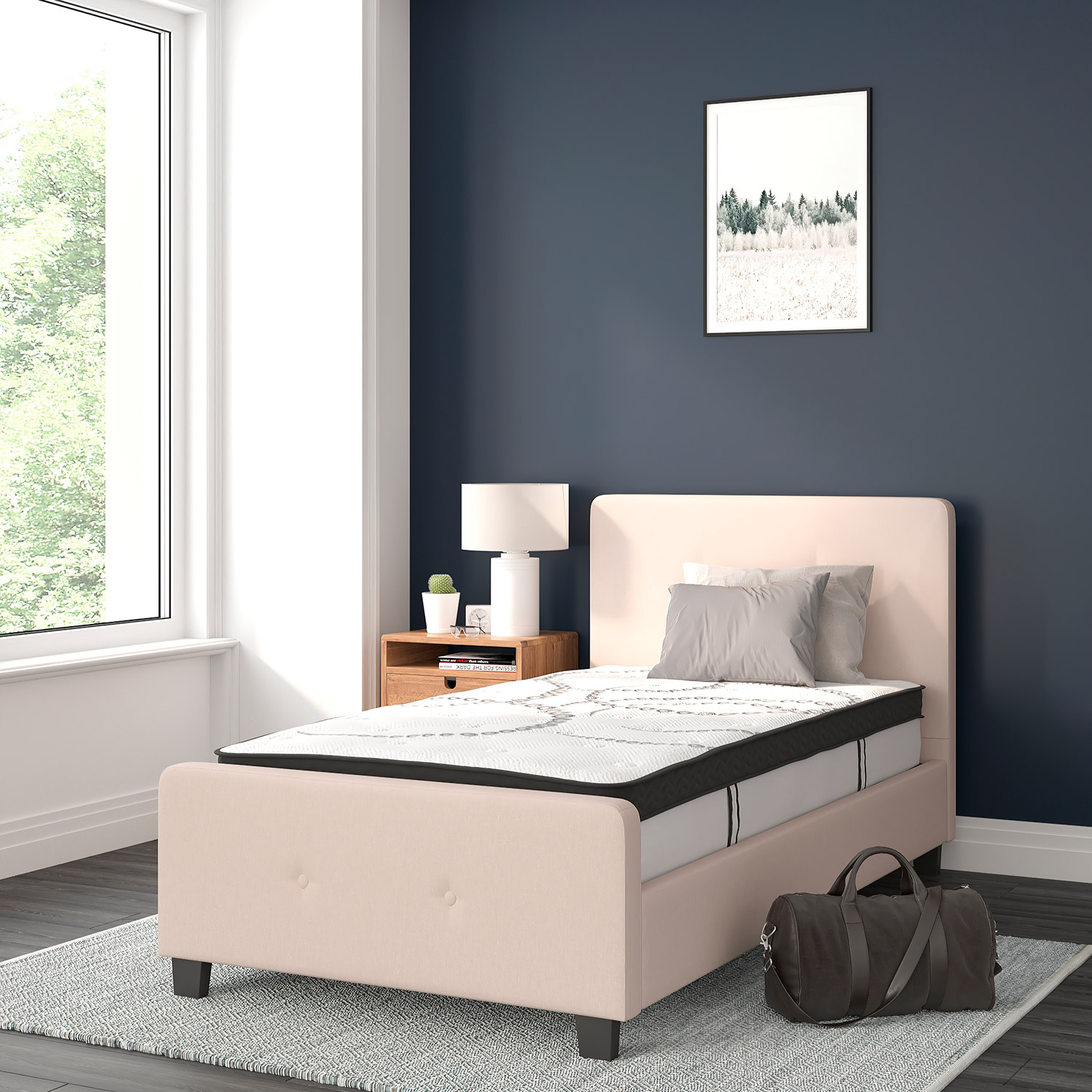 BLNK Tribeca Tufted Upholstered Platform Bed with 10" CertiPUR-US Certified Pocket Spring Mattress