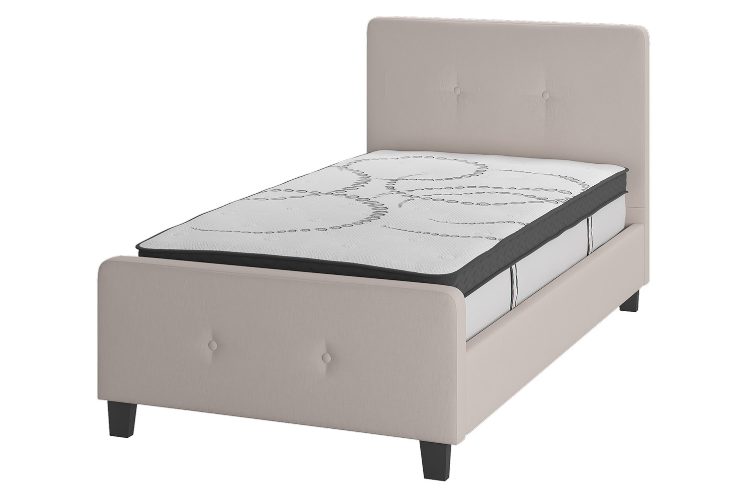 BLNK Tribeca Tufted Upholstered Platform Bed with 10" CertiPUR-US Certified Pocket Spring Mattress - Beige, Twin Size