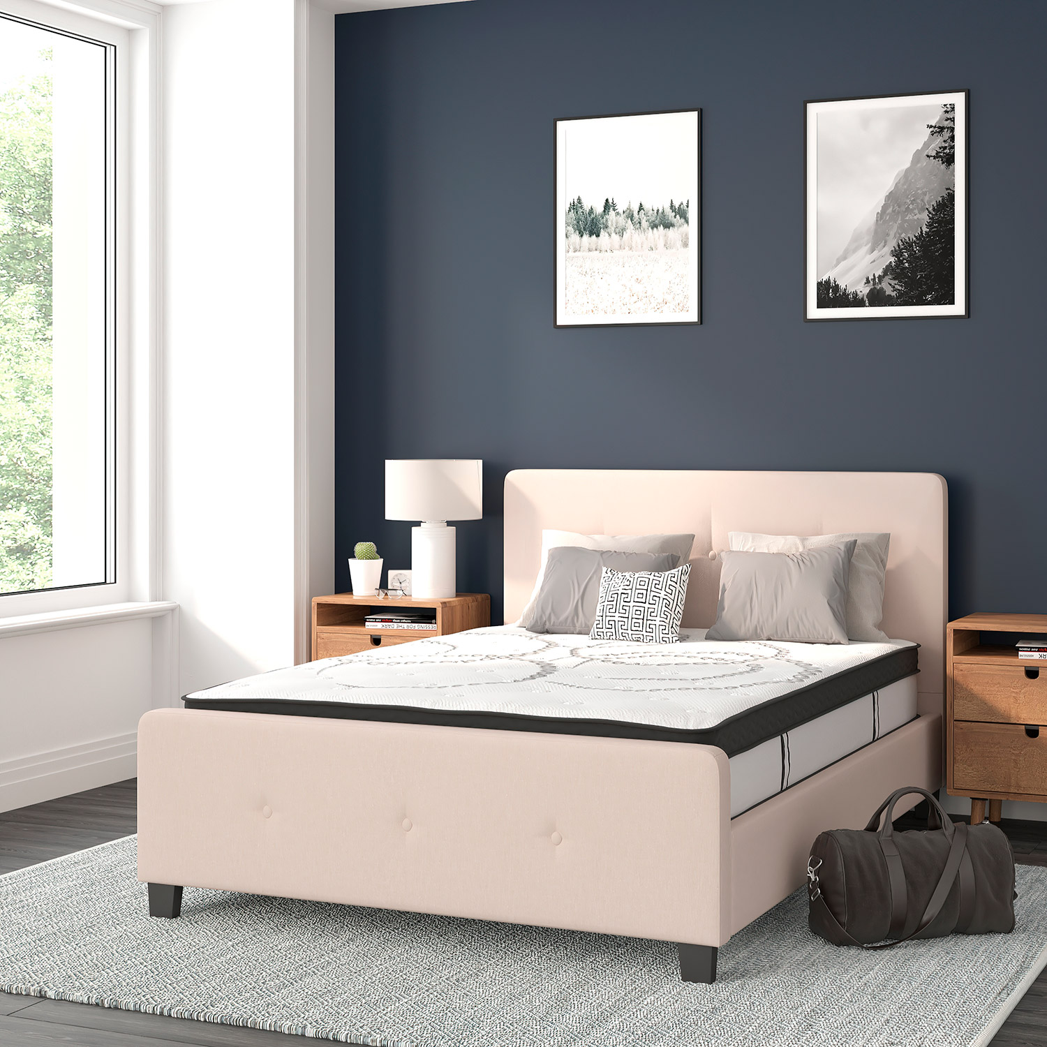 BLNK Tribeca Tufted Upholstered Platform Bed with 10" CertiPUR-US Certified Pocket Spring Mattress