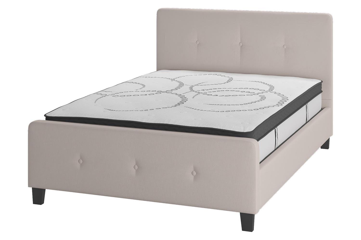 BLNK Tribeca Tufted Upholstered Platform Bed with 10" CertiPUR-US Certified Pocket Spring Mattress - Beige, Full Size