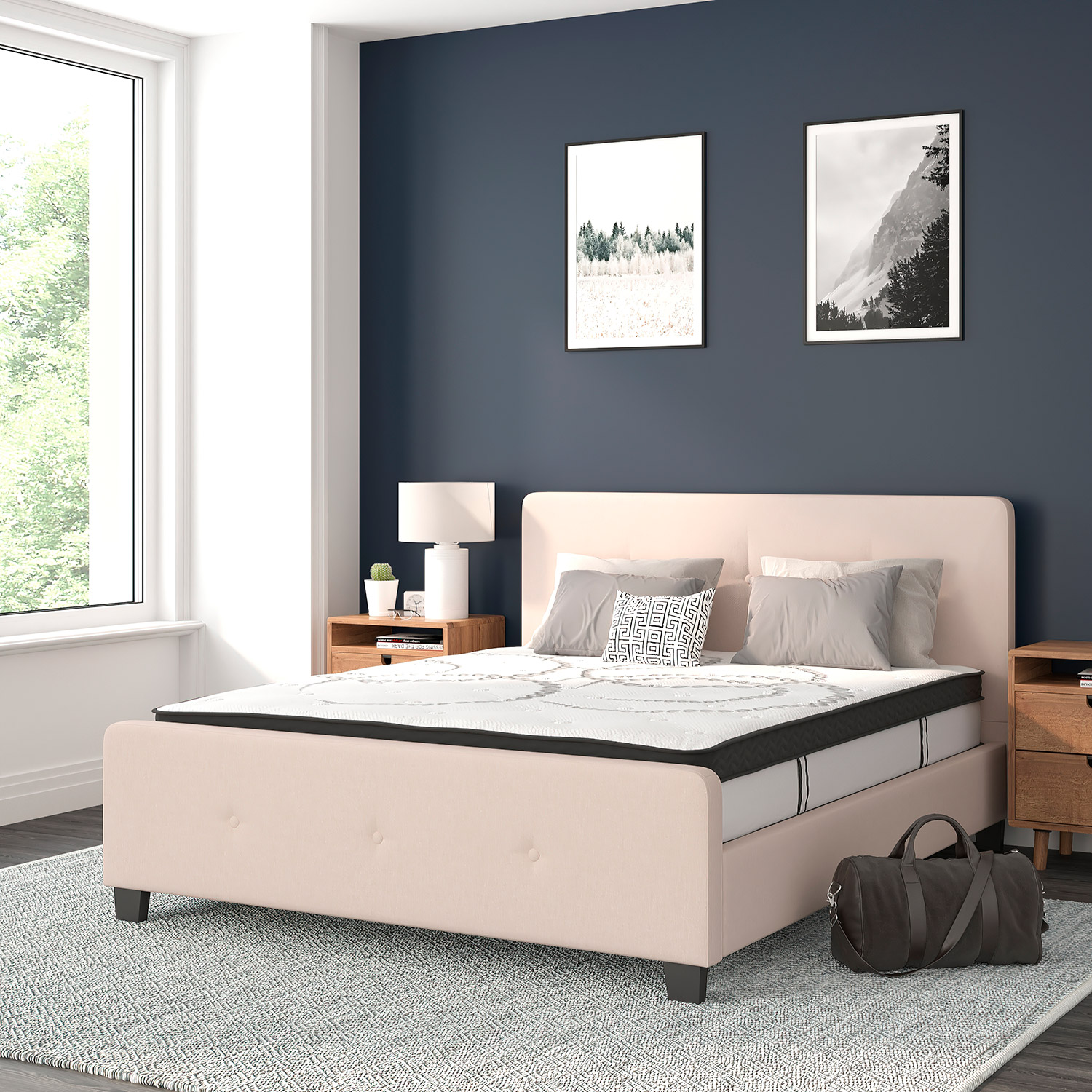 BLNK Tribeca Tufted Upholstered Platform Bed with 10" CertiPUR-US Certified Pocket Spring Mattress