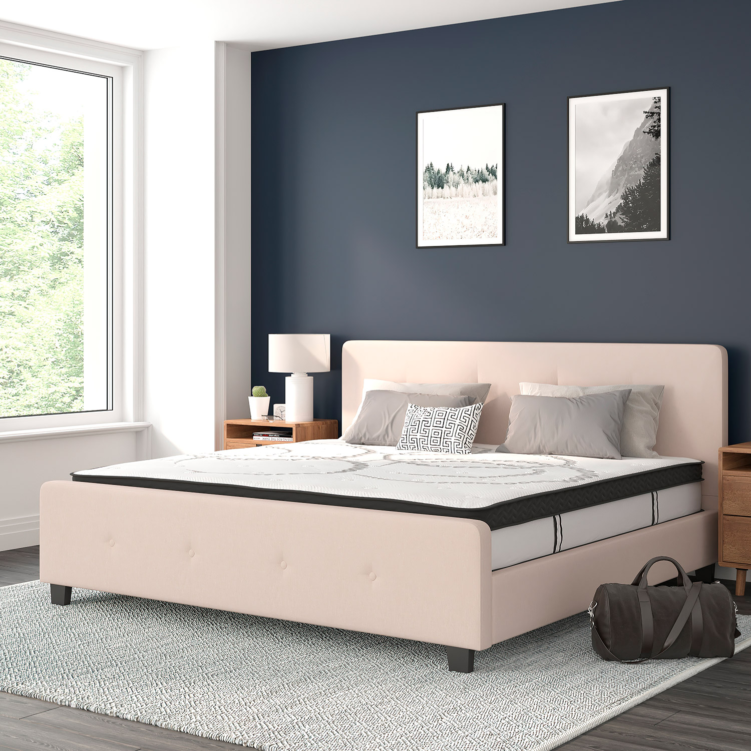 BLNK Tribeca Tufted Upholstered Platform Bed with 10" CertiPUR-US Certified Pocket Spring Mattress