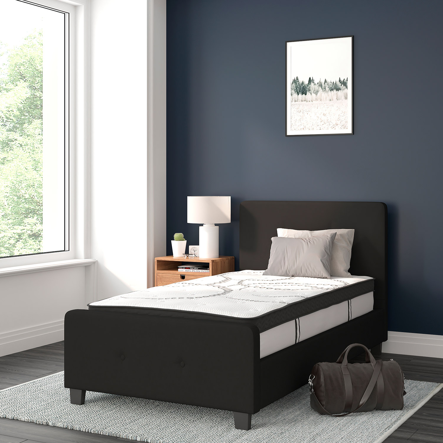 BLNK Tribeca Tufted Upholstered Platform Bed with 10" CertiPUR-US Certified Pocket Spring Mattress