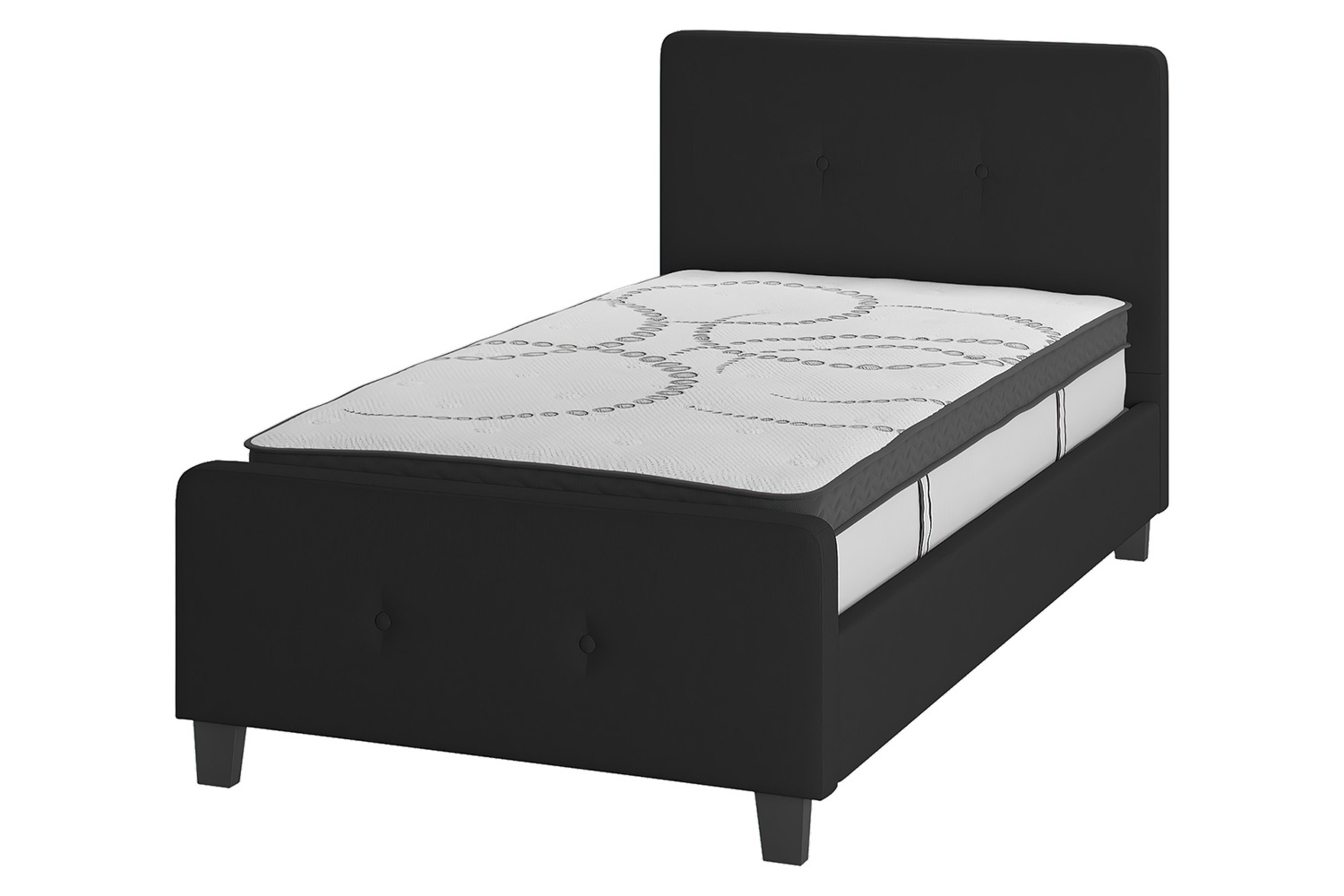 BLNK Tribeca Tufted Upholstered Platform Bed with 10" CertiPUR-US Certified Pocket Spring Mattress - Black, Twin Size