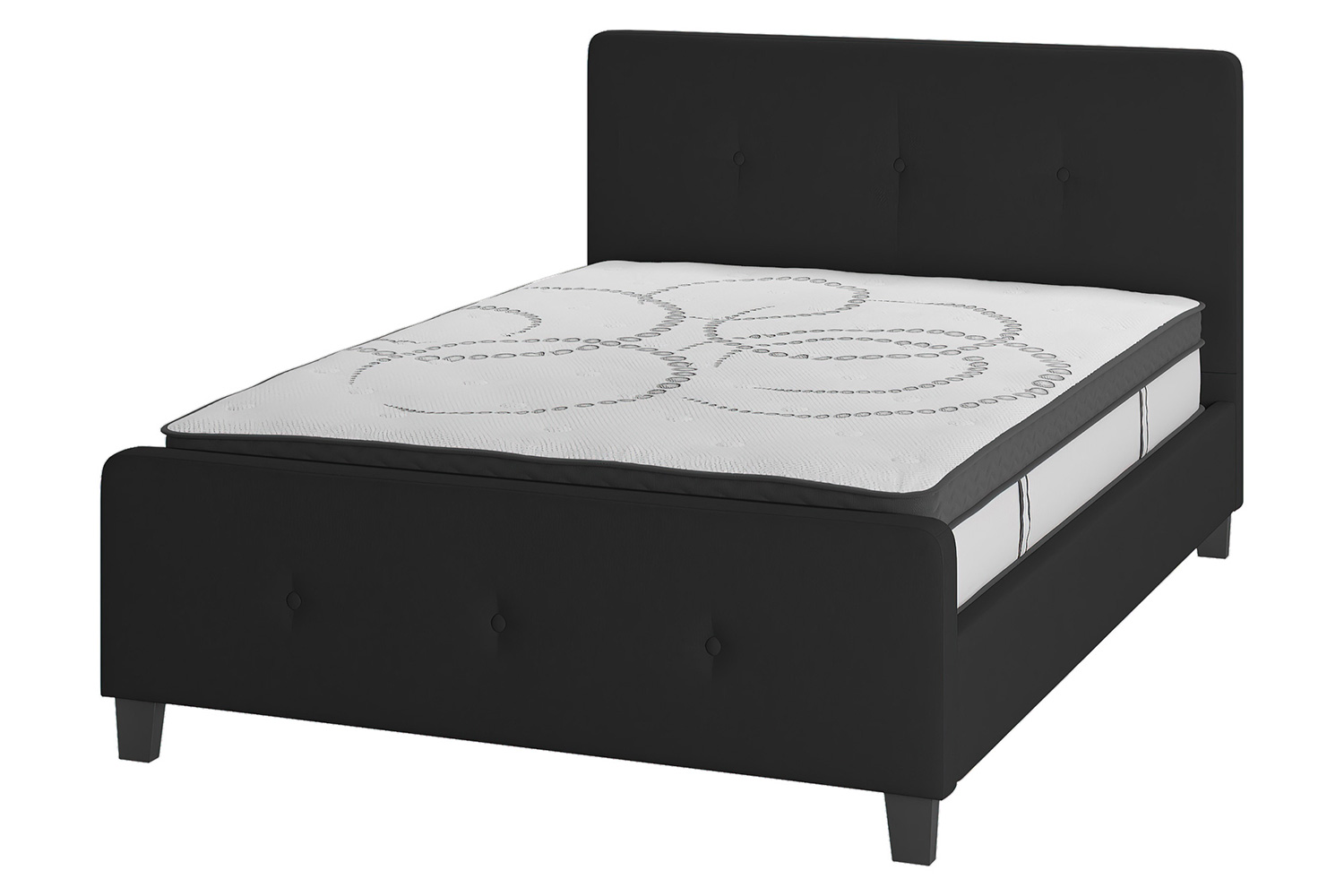 BLNK Tribeca Tufted Upholstered Platform Bed with 10" CertiPUR-US Certified Pocket Spring Mattress - Black, Full Size