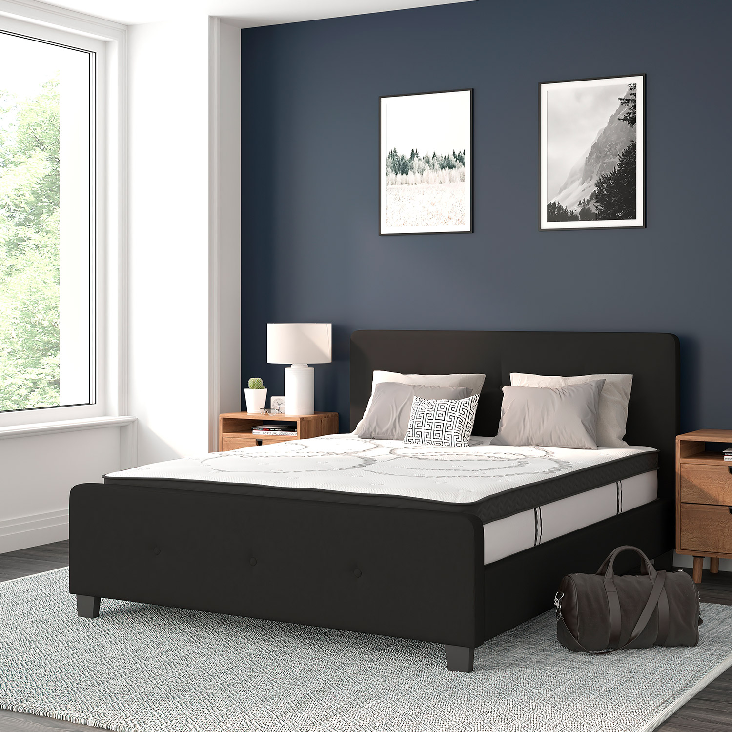 BLNK Tribeca Tufted Upholstered Platform Bed with 10" CertiPUR-US Certified Pocket Spring Mattress