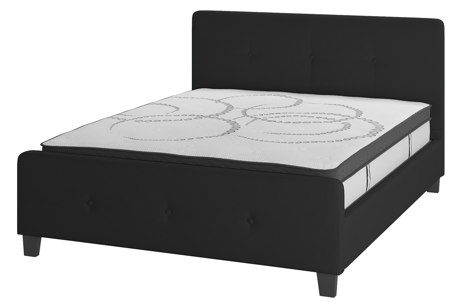 BLNK Tribeca Tufted Upholstered Platform Bed with 10" CertiPUR-US Certified Pocket Spring Mattress - Black, Queen Size