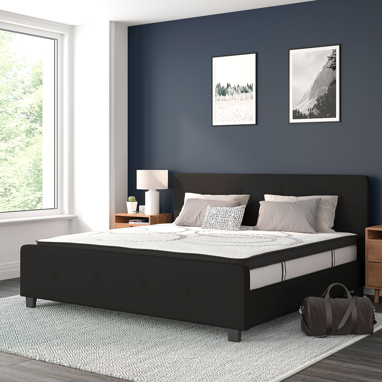 BLNK Tribeca Tufted Upholstered Platform Bed with 10" CertiPUR-US Certified Pocket Spring Mattress