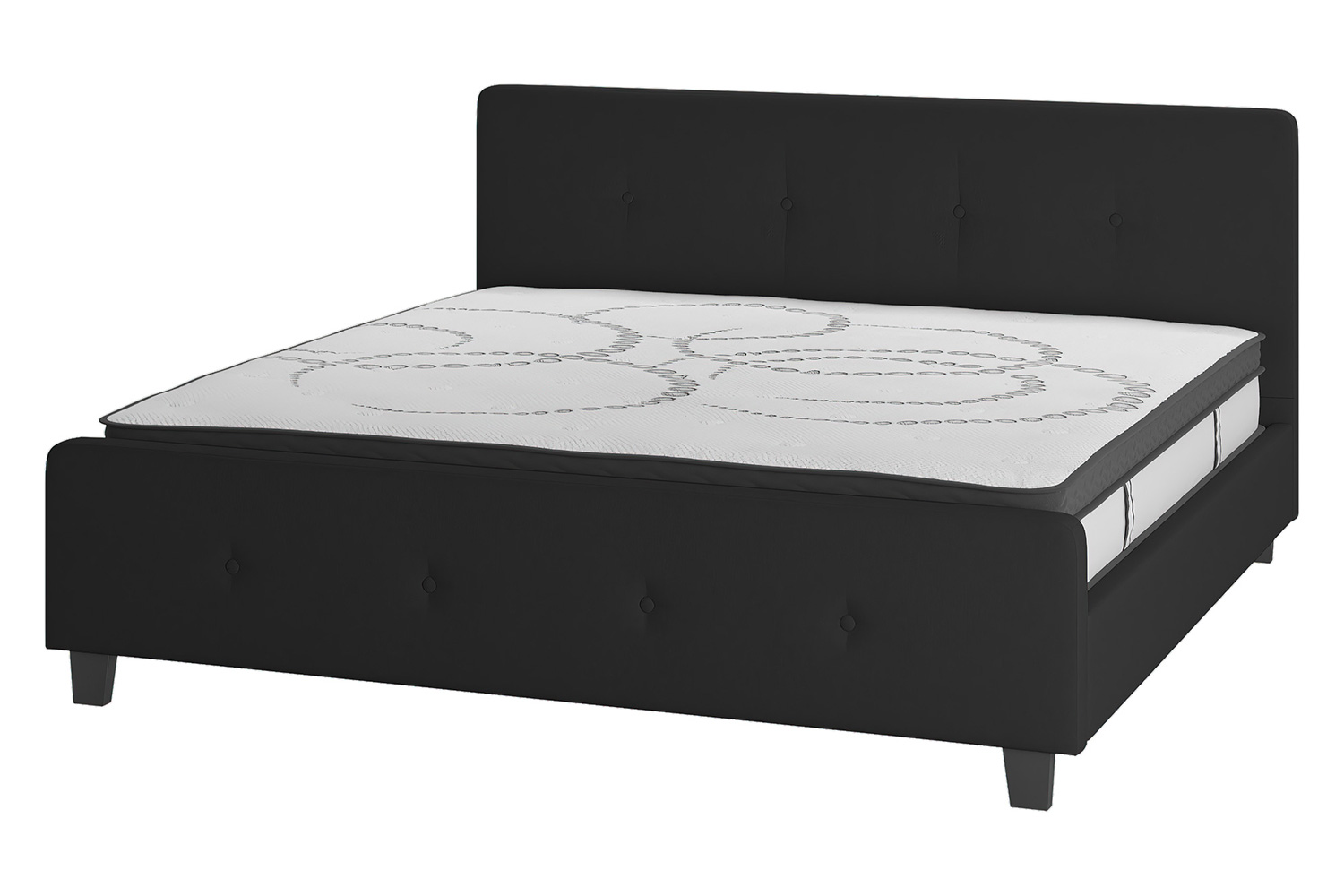 BLNK Tribeca Tufted Upholstered Platform Bed with 10" CertiPUR-US Certified Pocket Spring Mattress - Black, King Size