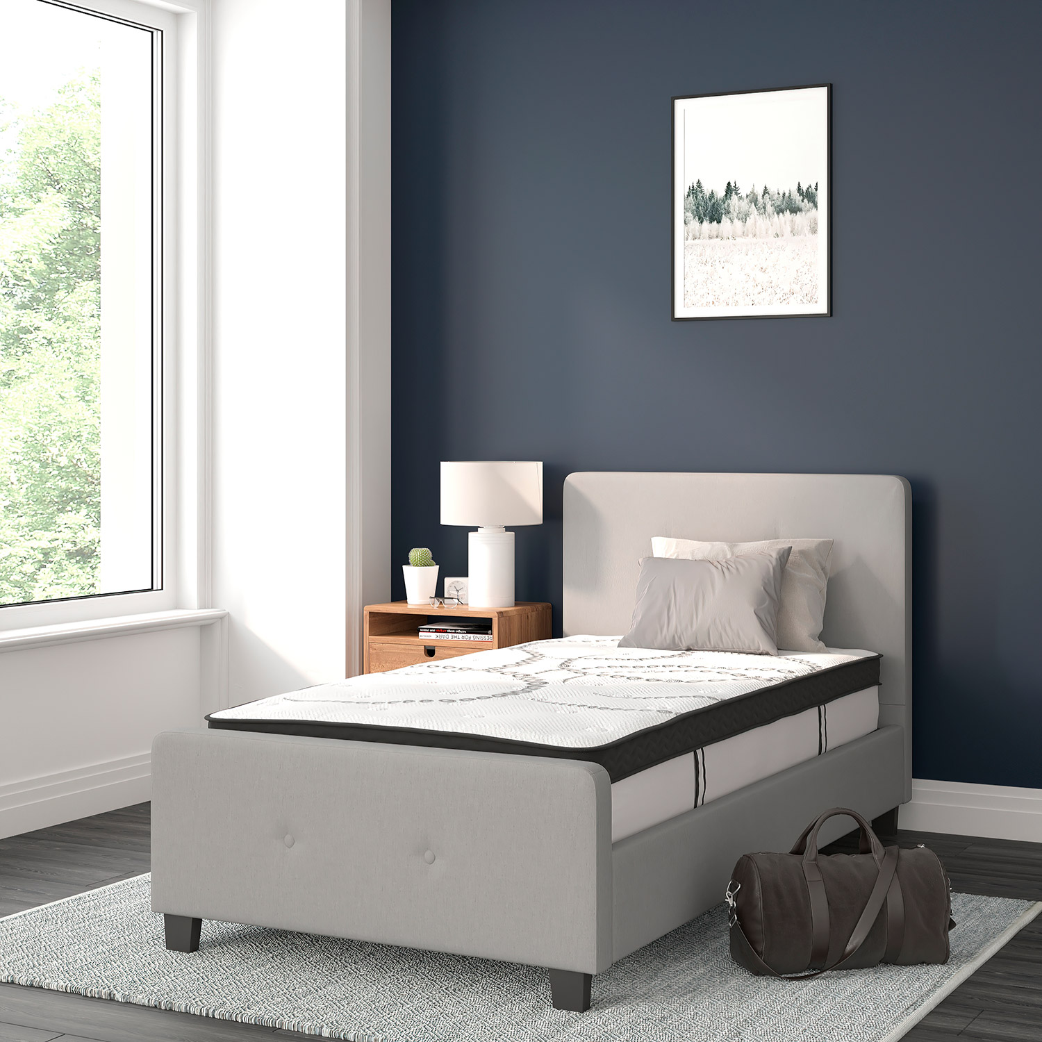 BLNK Tribeca Tufted Upholstered Platform Bed with 10" CertiPUR-US Certified Pocket Spring Mattress