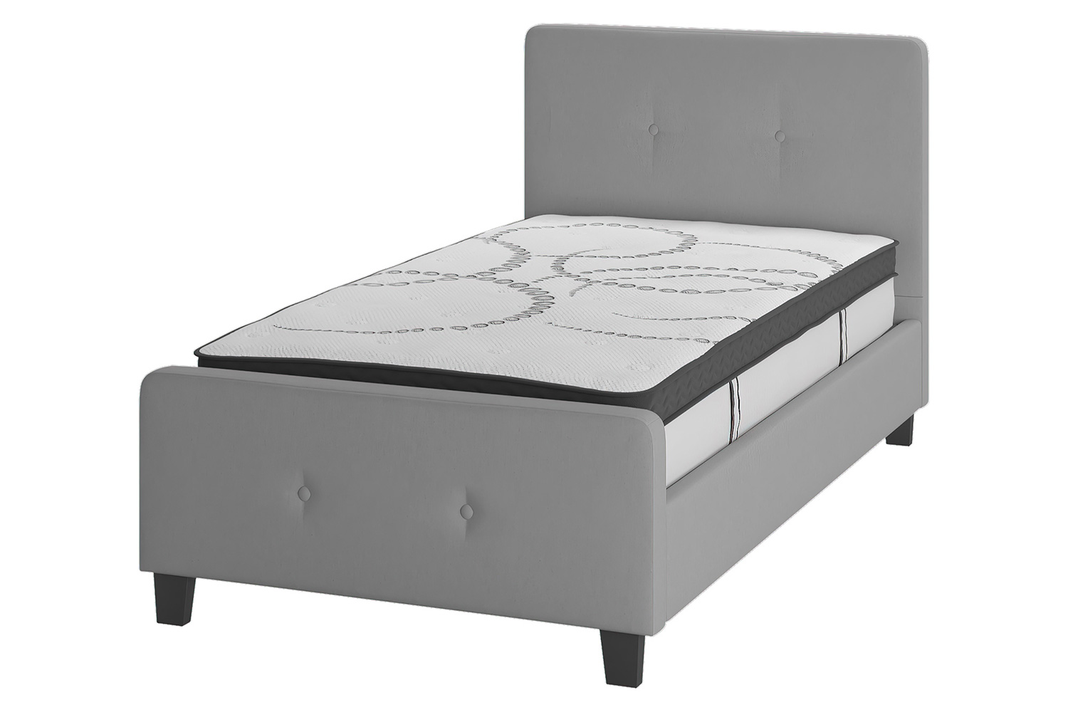 BLNK Tribeca Tufted Upholstered Platform Bed with 10" CertiPUR-US Certified Pocket Spring Mattress - Light Gray, Twin Size