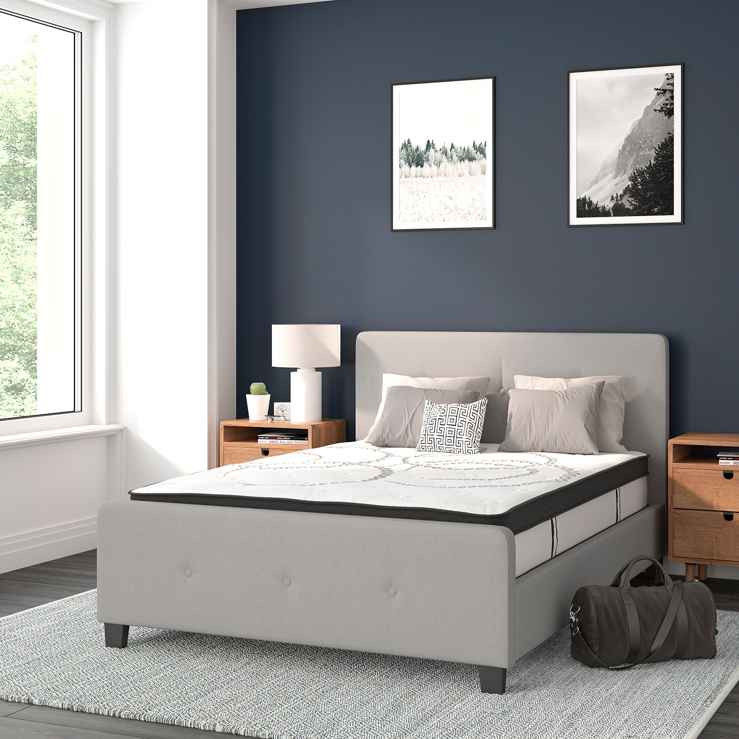 BLNK Tribeca Tufted Upholstered Platform Bed with 10" CertiPUR-US Certified Pocket Spring Mattress