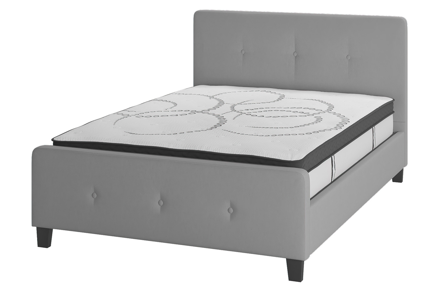 BLNK Tribeca Tufted Upholstered Platform Bed with 10" CertiPUR-US Certified Pocket Spring Mattress - Light Gray, Full Size