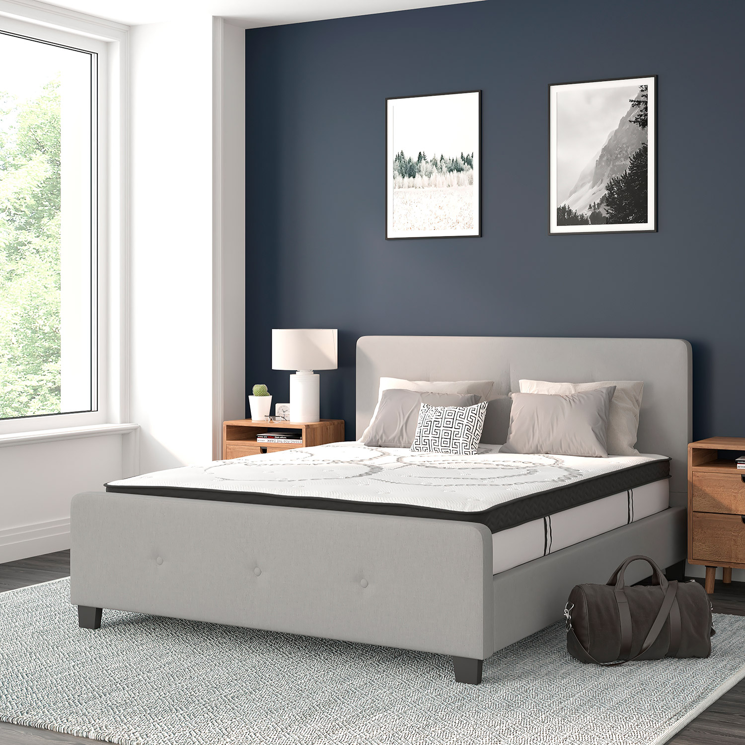 BLNK Tribeca Tufted Upholstered Platform Bed with 10" CertiPUR-US Certified Pocket Spring Mattress