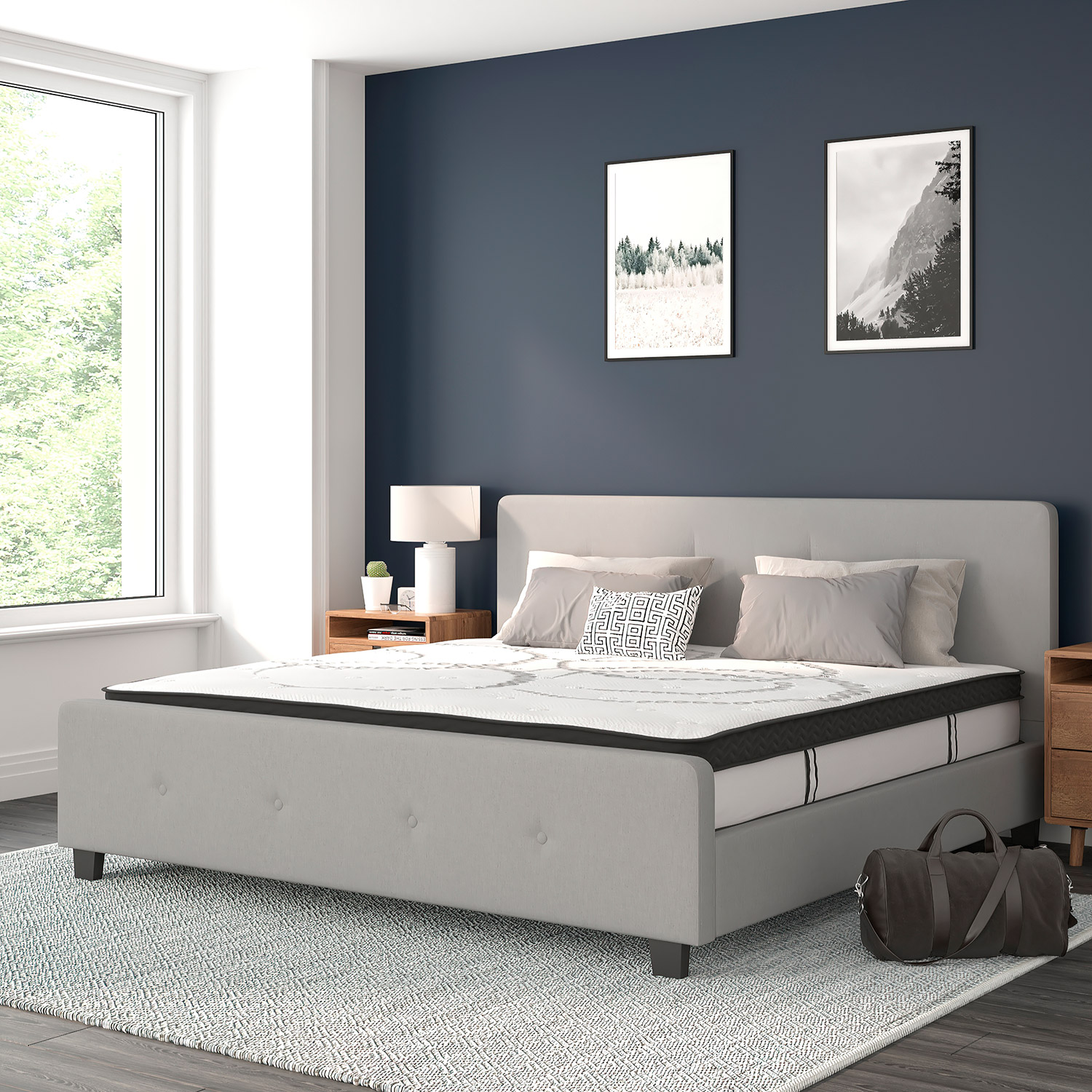 BLNK Tribeca Tufted Upholstered Platform Bed with 10" CertiPUR-US Certified Pocket Spring Mattress