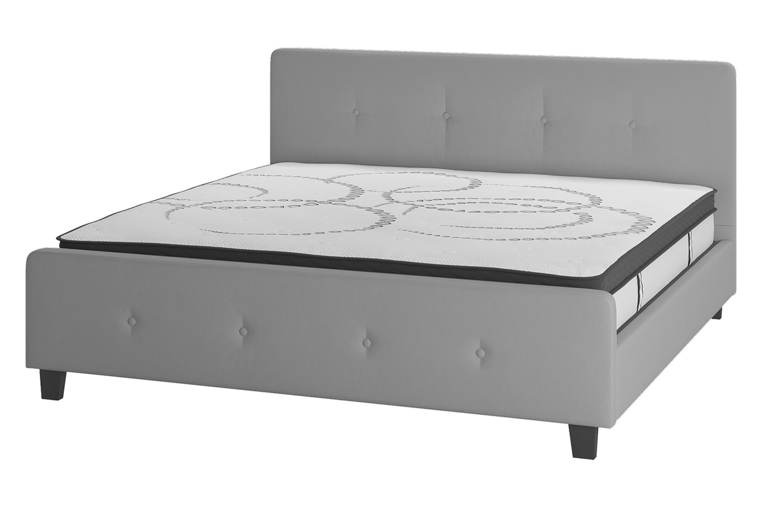 BLNK Tribeca Tufted Upholstered Platform Bed with 10" CertiPUR-US Certified Pocket Spring Mattress - Light Gray, King Size