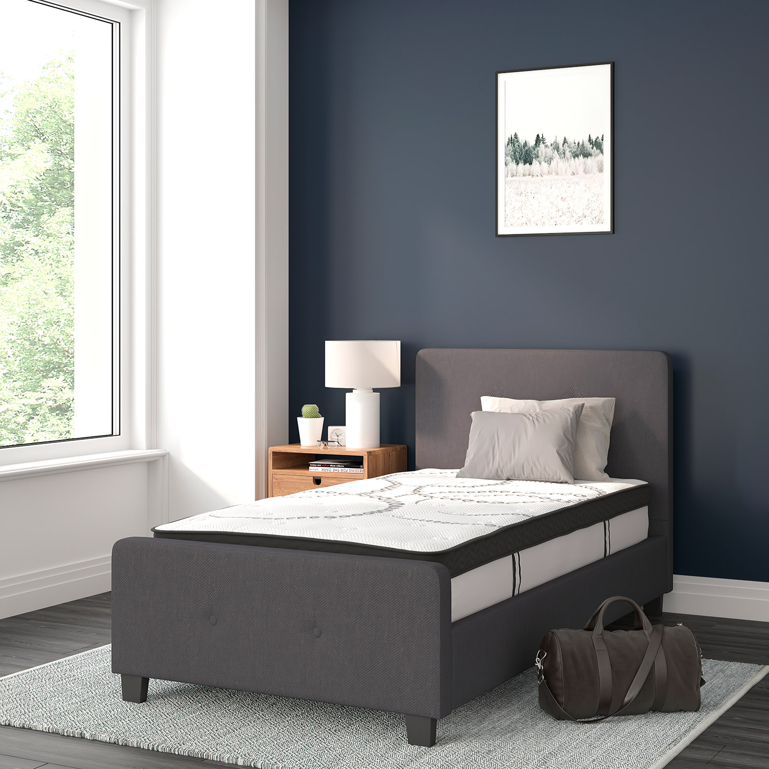 BLNK Tribeca Tufted Upholstered Platform Bed with 10" CertiPUR-US Certified Pocket Spring Mattress