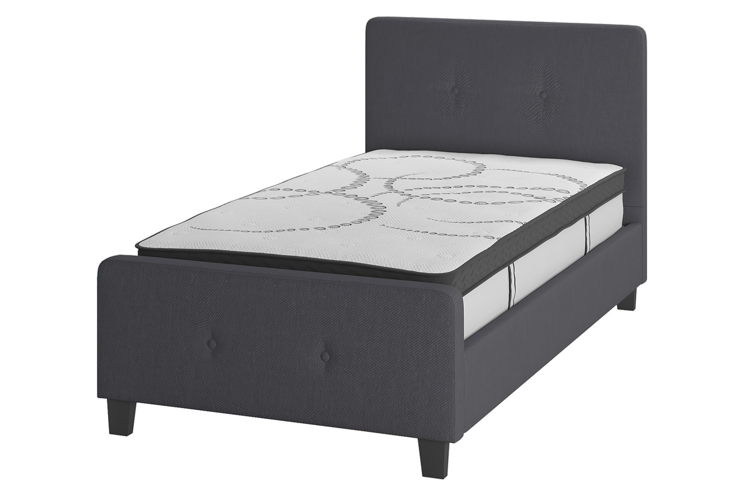 BLNK Tribeca Tufted Upholstered Platform Bed with 10" CertiPUR-US Certified Pocket Spring Mattress - Dark Gray, Twin Size