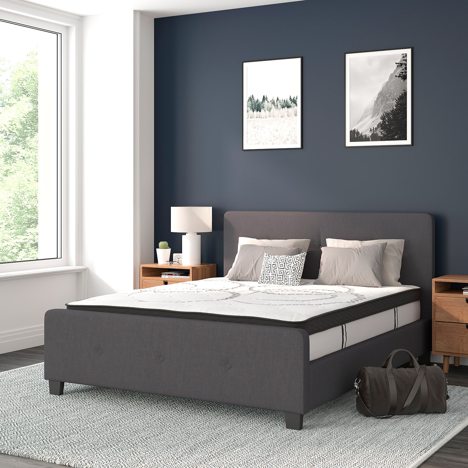 BLNK Tribeca Tufted Upholstered Platform Bed with 10" CertiPUR-US Certified Pocket Spring Mattress