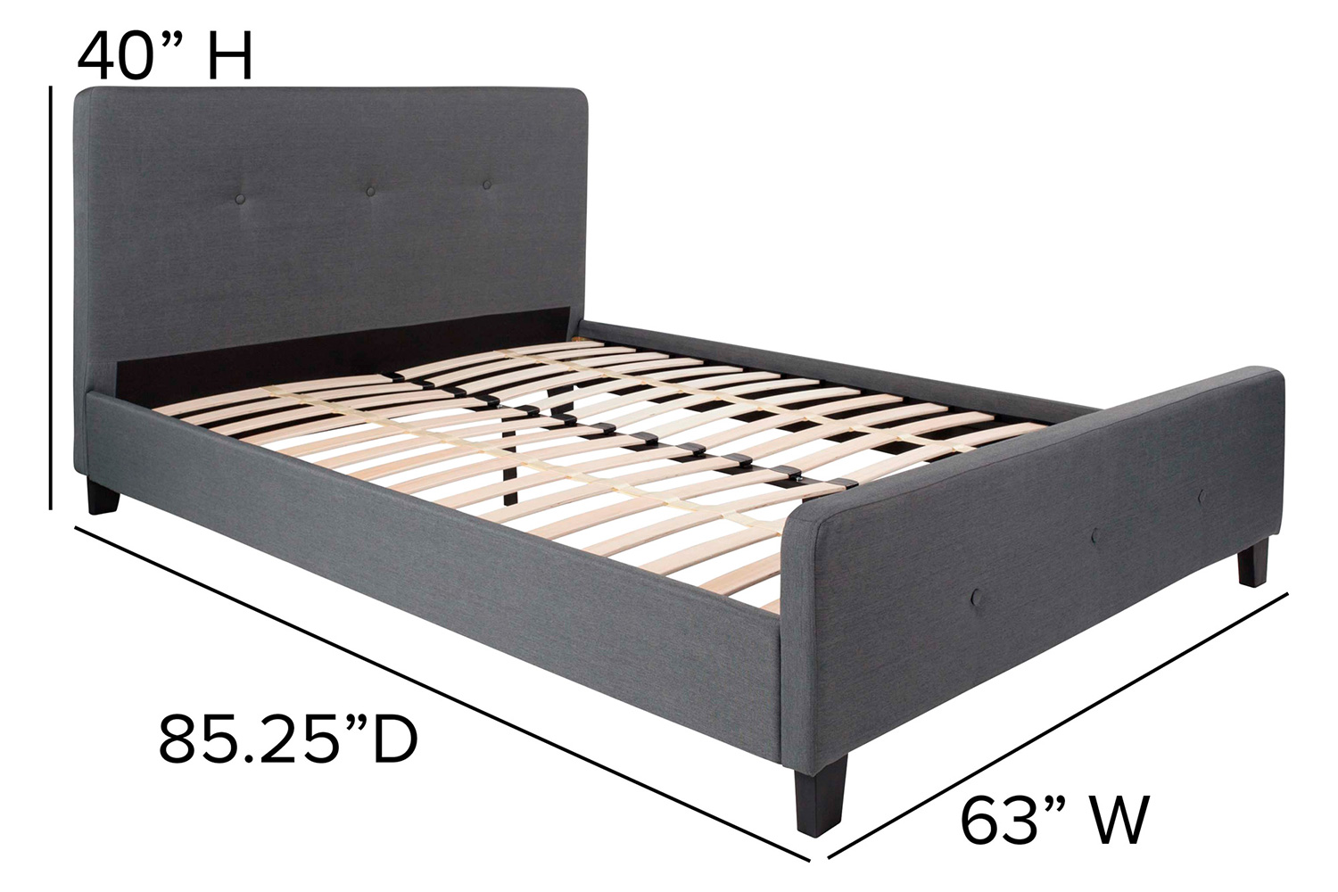 BLNK Tribeca Tufted Upholstered Platform Bed with 10" CertiPUR-US Certified Pocket Spring Mattress - Dark Gray, Queen Size