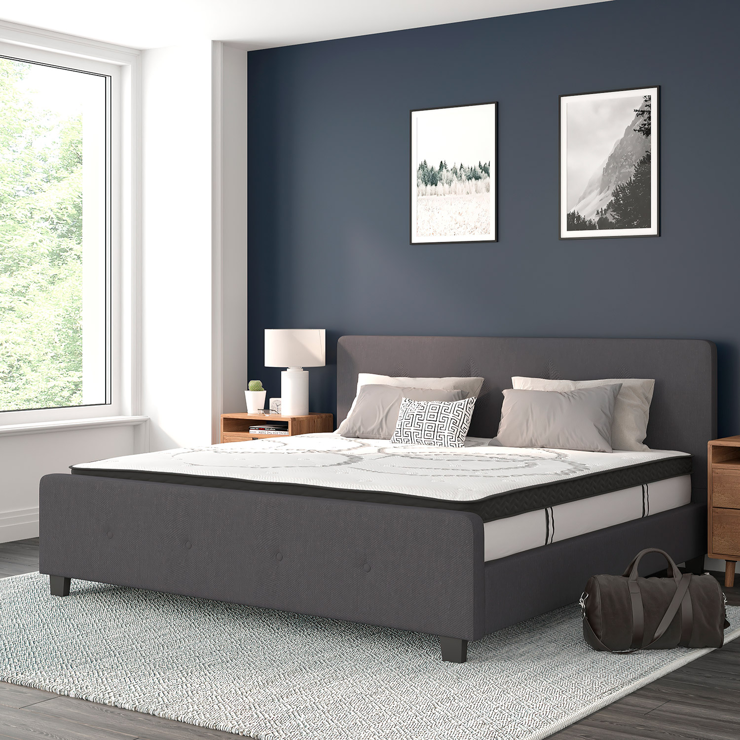 BLNK Tribeca Tufted Upholstered Platform Bed with 10" CertiPUR-US Certified Pocket Spring Mattress