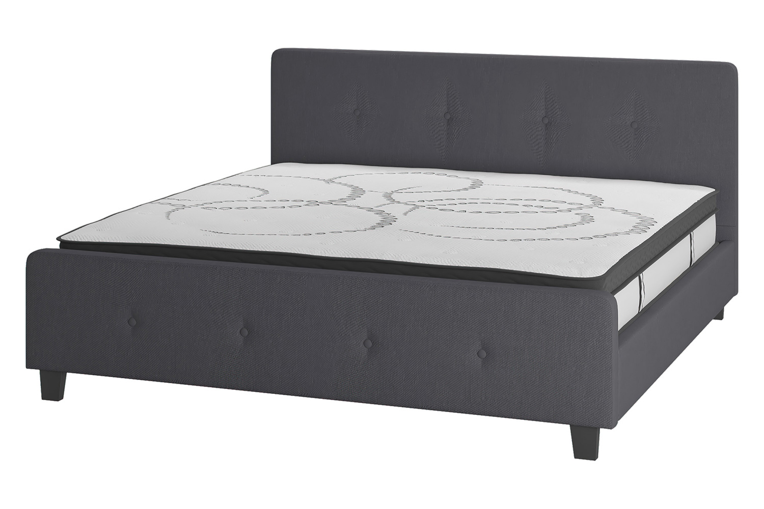 BLNK Tribeca Tufted Upholstered Platform Bed with 10" CertiPUR-US Certified Pocket Spring Mattress - Dark Gray, King Size